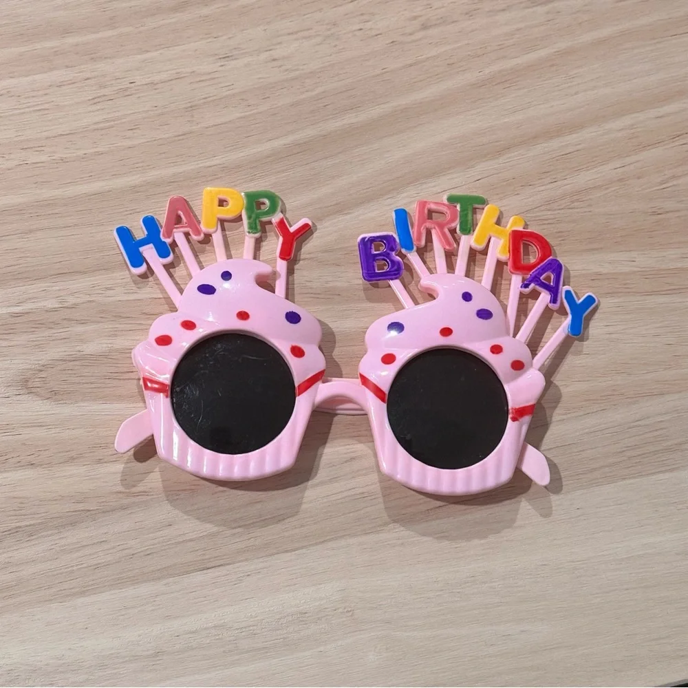 Kids Pink Happy Birthday Cupcake Novelty Glasses
